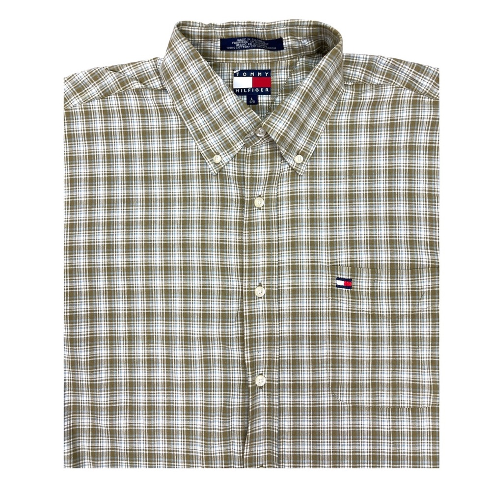 Mens Tommy Hilfiger Short Sleeve Plaid Cotton Shirt Size L
